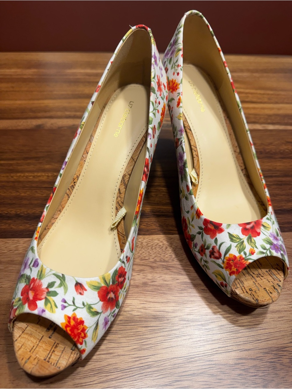 Liz Claiborne Gable Floral Open Toe Cork High Heels